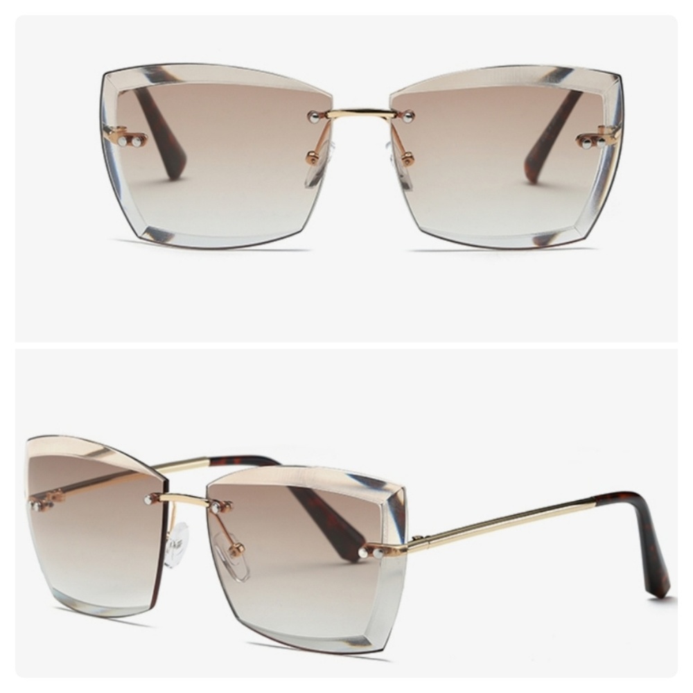 (5🌟rated) Brown Diamond Square Rimless sunglasses - Picture 2 of 8